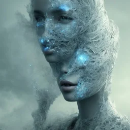 clouds of fog as woman's face, dissolving, disintegrating, wearing blue hijab, fine detail, highly intricate, wearing blue hijab, modern surrealism painting, high-quality, volumetric lighting, 8k, ultrahd, George Grie, Marco Escobedo, Igor Morski,Brian Froud, Howard Lyon, Selina French