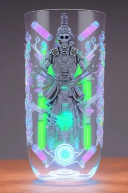 Futuristic Neon crystal skeleton samurai smoke glass fire water