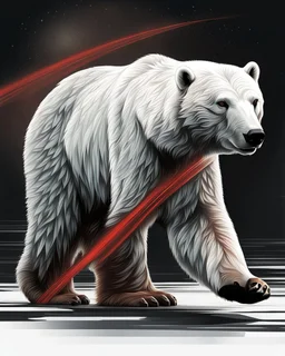 Art illustration lineal polar bear, art calidad ultra, hiperdetallado, 12k, fondo negro, color blanco, rojo, negro y marrón full body