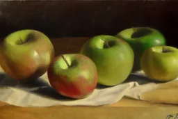 oil painting of apples on a table,style of William Turner