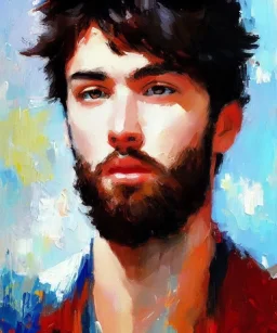 Masterpiece, best quality, The Face of the Curious Male by Bryen Frost rework. trace light, painted impressionist brush strokes. Paint spatters, drips, drabs, dynamic, artstation, Yagami Light