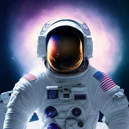 Astronaut, outer space, moon, stars, spaceship, beautiful, black, blue, purple, pink, masterpiece, expert, 8K, hyperrealism, sharp focus, cinematic lighting