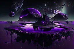 Floating Islands, Dark Purple and Black Night Sky, Stars, Space, Distant Alien Planets, Numerious Islands, Dead Grass,