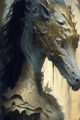 Child-eating horse deer lion alligator alien fused together , fantasy, intricate, elegant, highly detailed, digital painting, artstation, concept art, smooth, sharp focus, illustration, art by artgerm and greg rutkowski