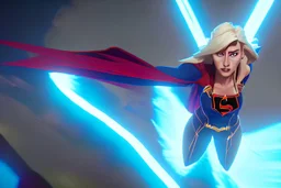 Supergirl flying in the world of the Tron movie.