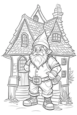 outline art for dwarf house coloring page for kids, white background, sketch style, full body, only use outline, cartoon style, clean line art, no shadows, clear and well outlined