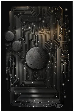 drawing art from fingerprint made of circuits, metallic lines and binaryc numbers . in background the black walls with abstract and geometric shapes symbols, circle, square , a unique dark fantasy style. The atmosphere surrealism and minimalism. splash art, The black drawing artwork with ink