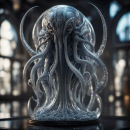 giger escher ogre illithid araknid sculpture in transparent murano glass,bokeh like f/0.8, tilt-shift lens 8k, high detail, smooth render, down-light, unreal engine,bokeh like f/0.8, tilt-shift lens 8k, high detail, smooth render, down-light, unreal engine