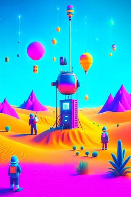 beeple THE ONLY LIMIT IS YOUR IMAGINATION in the sandbox with bucket and spade and bitcoins fighting aliens cyborgs and penguins and punks