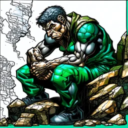 man sitting on a rock Lee Bermejo