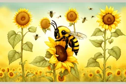 Bee, sunflowers, hot summer day, style inspired by Jean-Baptiste Monge, Peter Gray Modifiers: beautiful very cute