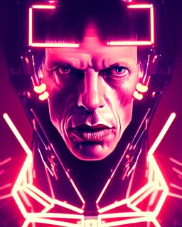 symmetry!! portrait of Mick Jagger, sci-fi, cyberpunk, blade runner, glowing lights, tech, biotech, techwear!! intricate, elegant, highly detailed, digital painting, artstation, concept art, smooth, sharp focus, blur, short focal length, illustration, art by artgerm