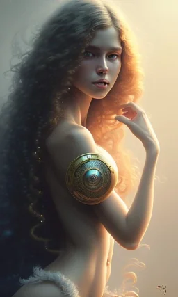 porno model , cute, beautiful, long hair, wavy hair, curly hair، black eyes, head and shoulders portrait, cinematic, 8k, resolution concept art portrait by Greg Rutkowski, Artgerm, WLOP, Alphonse Mucha dynamic lighting hyperdetailed intricately detailed