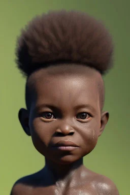 african baby head portrait, warrior costume, 3d, village, meditation, woods, cyberpunk, 8k quality