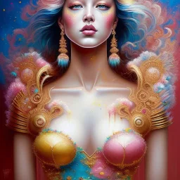 iv_a painting of a young woman, figurative art, an acrylic detailed painting, , brush strokes, paint drips and drabs and splatters by Harumi Hironaka, turquoise pink and yellow, james terrell art, trending on artstation, soft lines,intricate art by bastien lecouffe deharme and greg rutkowski