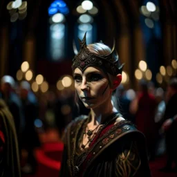 portrait of elf vampire in royal ancient concert hall , photo-realistic, shot on Hasselblad h6d-400c, zeiss prime lens, bokeh like f/0.8, tilt-shift lens 8k, high detail, smooth render, down-light, unreal eng