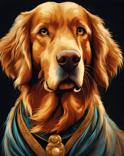 Retriever Golden dog, Leonardo Da Vinci style, digital art, colores contrastes, hiperdetallado, 8k