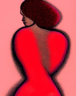 akvarel, woman body red, and golden, abstract, curvy, pastels, light, beautiful curves, woman from back, rosa, circle, back, spine, light, pastel, blurry, postmodern art, graphical, masterpiece, abstract art