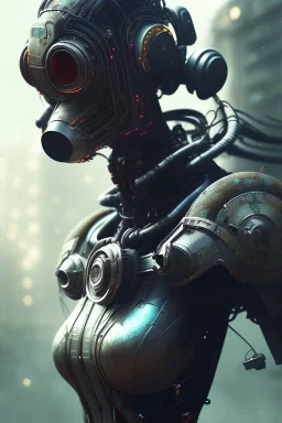 portrait post-apocalyptic robots in a cyberpunk city, realistic, intriacte detail, sci-fi fantasy style, volumetric lighting, particales,highly detailed,cinamatic, deep colours, junkyard,