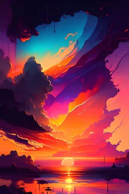 A Painting Of A Sunset, An Airbrush Painting By Petros Afshar, Artstation, Psychedelic Art, Irridescent, Ray Tracing, Psychedelic