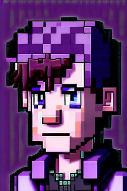 a portrait of a purple Minecraft guy, 2d, large pixel style