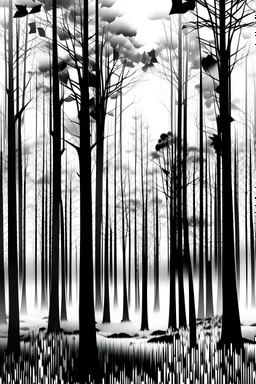 forest in black and gray on a white background in futuristic style