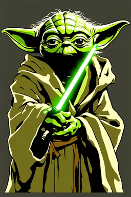 Yoda holding Grogu in one hand and a lightsaber in the other hand, masterpiece, best quality