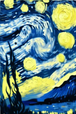 Starry night, Van Gogh, oil painting, blue, yellow, drawing