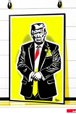 president donald trump in style of shepard fairy obama poster style gold colour stencil with american flag