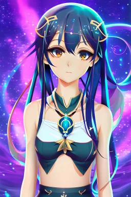 Modern stunning pfp of anime girl of pisces zodiac sign. Background must contain pisces sign