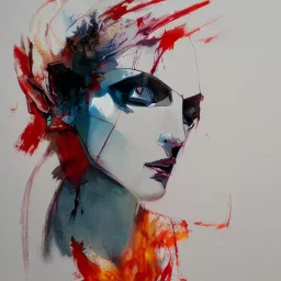 Fullbody portrait of an abstract angelic demon looking at a mirror, colorful charcoal painting, by yoji shinkawa on lsd, erratic brush strokes, sense of dread and death and blood, greg rutkowski, rough