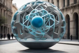 статуя на улице, Шар как атом/молекула: Сделать поверхность шара похожей на модель атома или молекулы, используя геометрические формы, светящиеся элементы или проекцию. . Для этого можно использовать различные геометрические формы, такие как круги, треугольники, шестиугольники и т. д., чтобы создать абстрактное изображение структуры атома или молекулы. Кроме того, возможно использование светящихся элементов, чтобы придать статуе особую магическую атмосферу и привлечь внимание прохожих ночью.