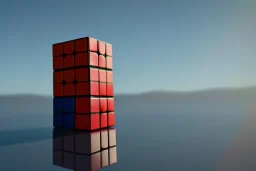 A single, tall Rubik cube skyscraper tower