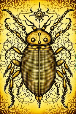 gothic, steampunk drawings of a beetle, sepia-toned