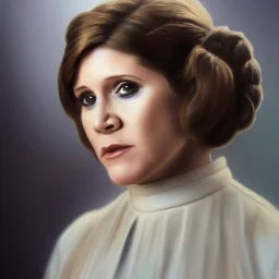 [[extrem stunning photorealistic Carrie Fisher as Princess Leia]] :: [[photorealistic hazel iris, short hair, head and shoulders portrait, 8k resolution photorealistic portrait by Greg Rutkowski, Artgerm, WLOP, Alphonse Mucha, dynamic lighting, hyperdetailed, intricately detailed, triadic colors]]