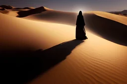 desert, There's a faceless woman, A woman in a white dress where all of her skin is pure white, she's ghost, side shot,