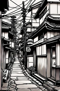 Japanese alleys, greyscale, thin line arts