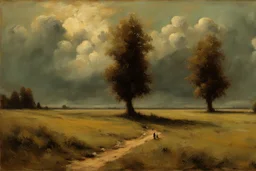 Trees, clouds, 2000's gothic films influence, willem maris and friedrich eckenfelder impressionism painting