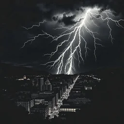 woodcut of Lightning striking a city