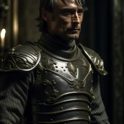 mads mikkelsen dresses in knight's armour, high quality photo