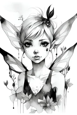 Watercolor black and white magic pixie