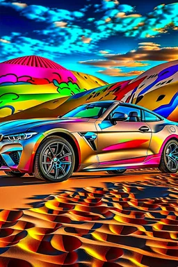 a realistic photo of a bmw z4,the car is spray painted with graffiti, desert background with sand storm to make the car stand out, colorful and stylish graffiti, 12k highly detailed and realistic , Masterpiece, dramatic product shot