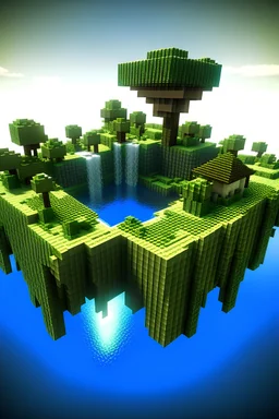 floating island with a waterfall going down in minecraft'