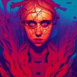 singer Danish MØ face, Camera., concept art, hyper detailed, asaf hanuka, dan mumford, kilian eng, post-apocalyptic, oil on canvas