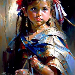 The warrior, by Melanie Delon and Anna Razumovskaya and Andrew Atroshenko Modifiers: oil on canvas beautiful high detail imperial colors child drawing