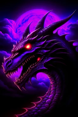 a dragon with red eye dark clouds purple lighting