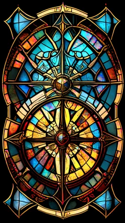 a stained glass picture of a compass, epic legends, north, south, west, east, symmetrical compass, compass stylized, intricate art deco patterns, intricate stained glass triptych, 4 k symmetrical compass, 4k symmetrical compass, in style of old compass, ios app icon, stained glass art, app icon, game icon asset, dishonored