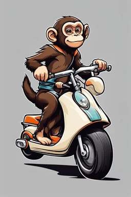 Monkey riding on a scooter going fast, cartoonize, logo