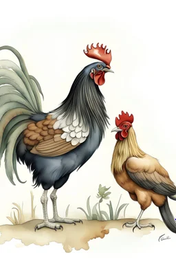 Image of rooster and cat