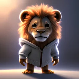 Concept art of Little mascot lion wearing a hoodie (Pixar art style)++, highly detailed, digital painting, art stations, concept art, smooth, unreal engine 5, god rays, ray tracing, RTX, nanite polygons, lumen lighting, ultra detail, volumetric lighting, 3d, detailed anime, finely drawn, high definition, high resolution, cartoon [ animation, cartoon, drawing, painting, low res, cropped, watermark, jpeg artifacts, low quality, normal quality, bad anatomy, text error, worst quality, blurry thousan